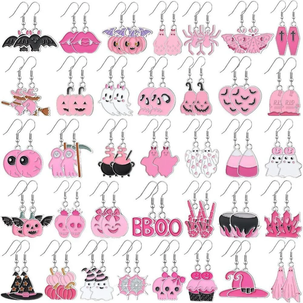 Pink Halloween Earrings Bulk 36 Pairs Dangle Studs for Women Party Holiday Gift